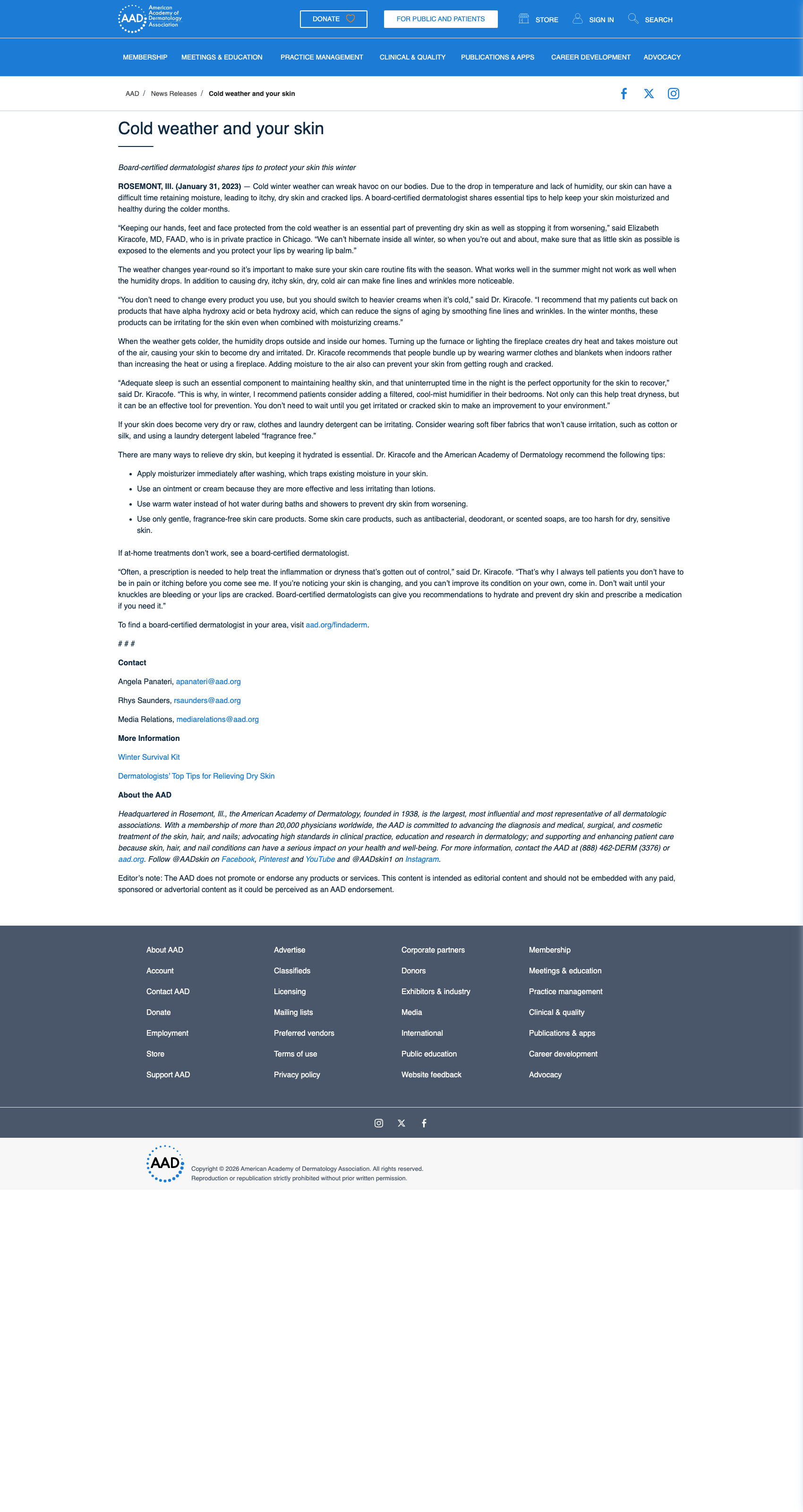 AAD guidance on avoiding hot water when skin feels dry