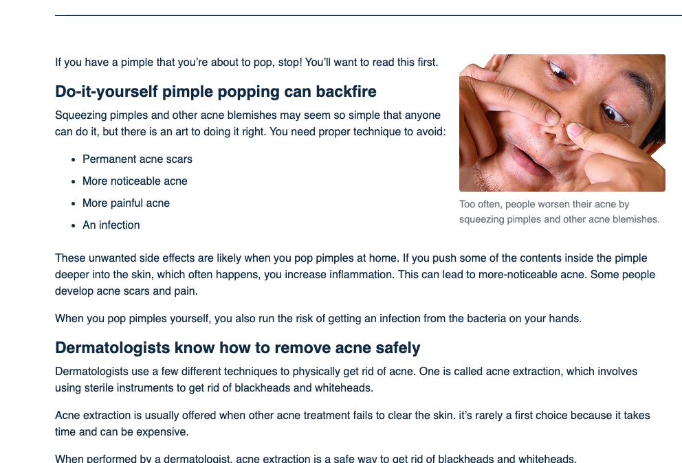 AAD guidance on acne marks and picking