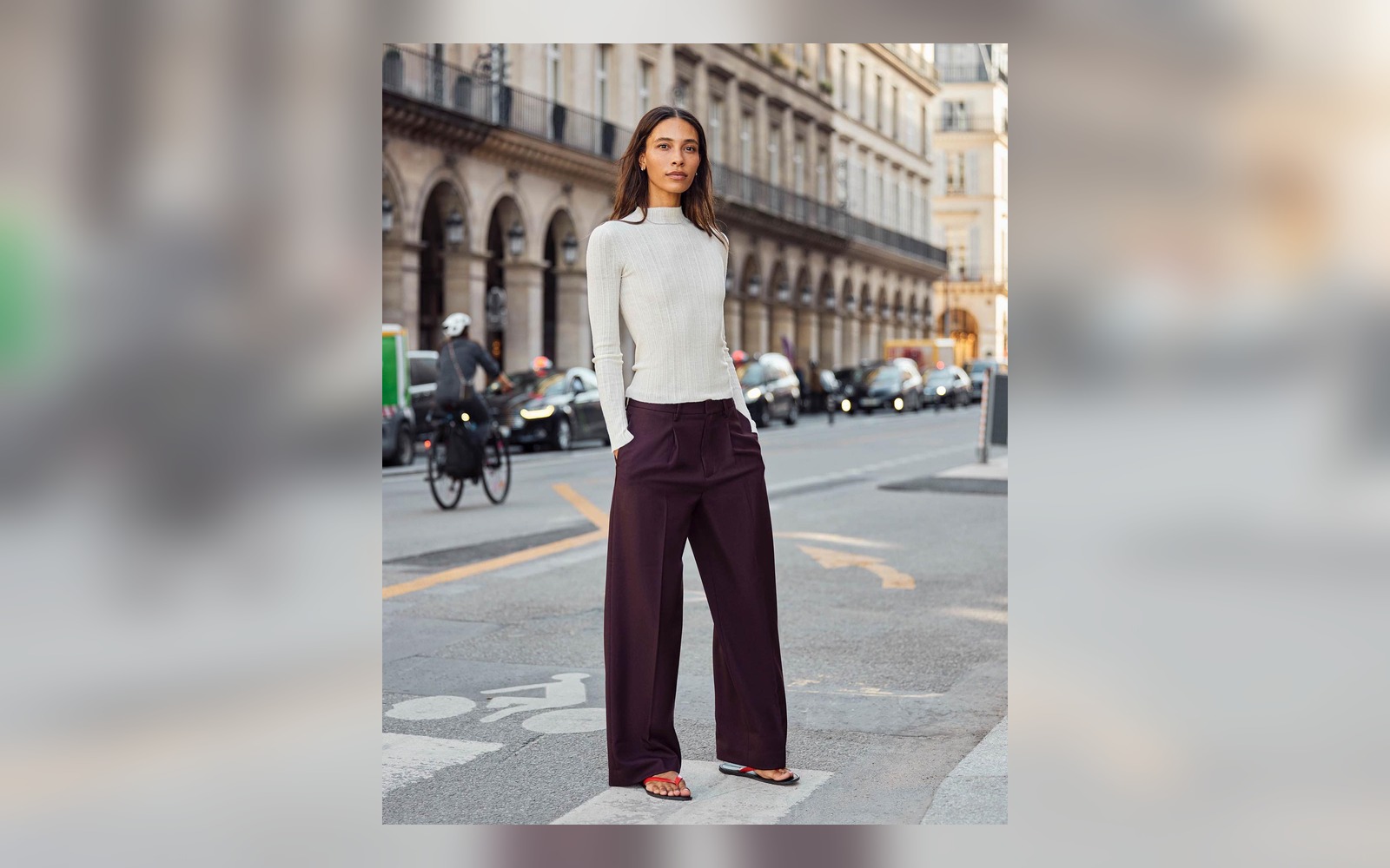 jelly sandals styled with trousers in a real outfit