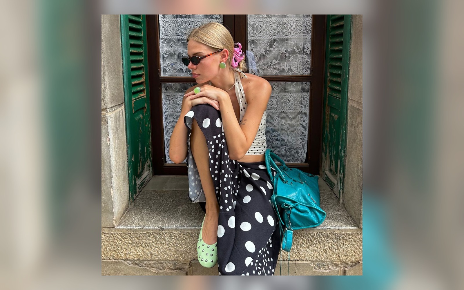 black polka dot summer outfit with simple accessories