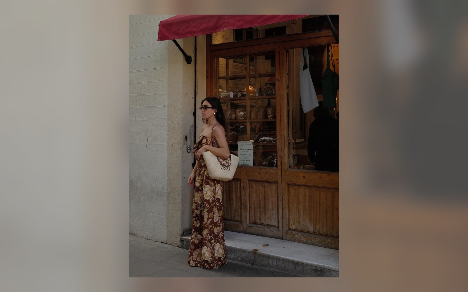 structured raffia shoulder bag with tailored summer outfit
