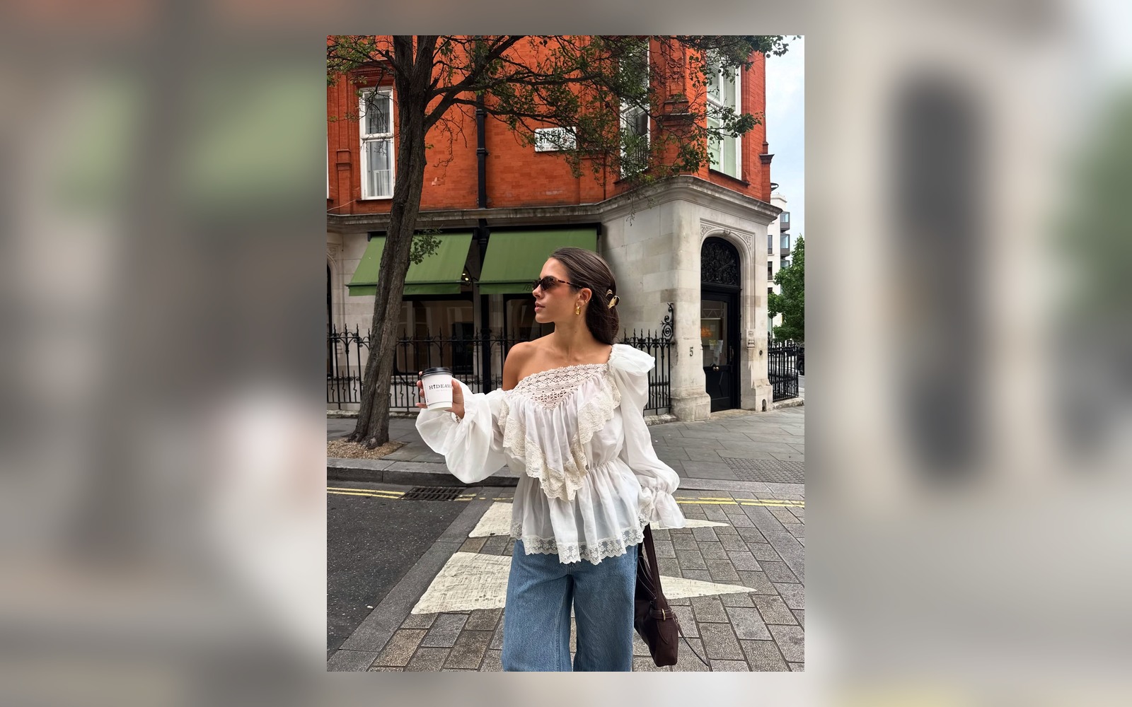 off shoulder romantic blouse with jeans